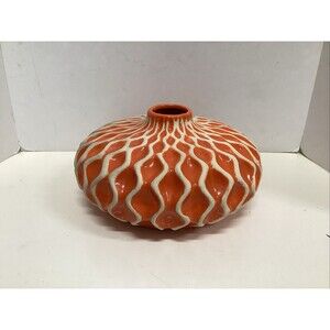 bed bath beyond IMAX  Agatha  ceramic vase orange/white wavy pattern